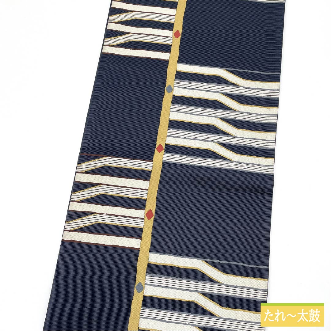 袋帯 正絹 紺滅色（こんけしいろ） 彩楽 幾何学模様 ダイヤ 帯丈442cm Sランク 六通 セミフォーマル 紺系 1123012172318