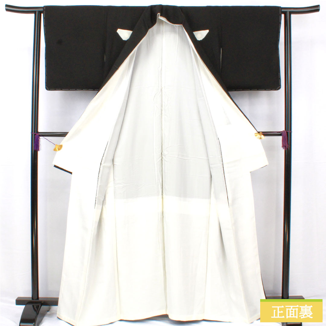 黒留袖 正絹 身丈162.5cm 裄丈62cm 袷 京友禅 風景模様 五つ紋 剣片喰 しつけ糸付き 未使用品 Sランク 黒系 1111001572410
