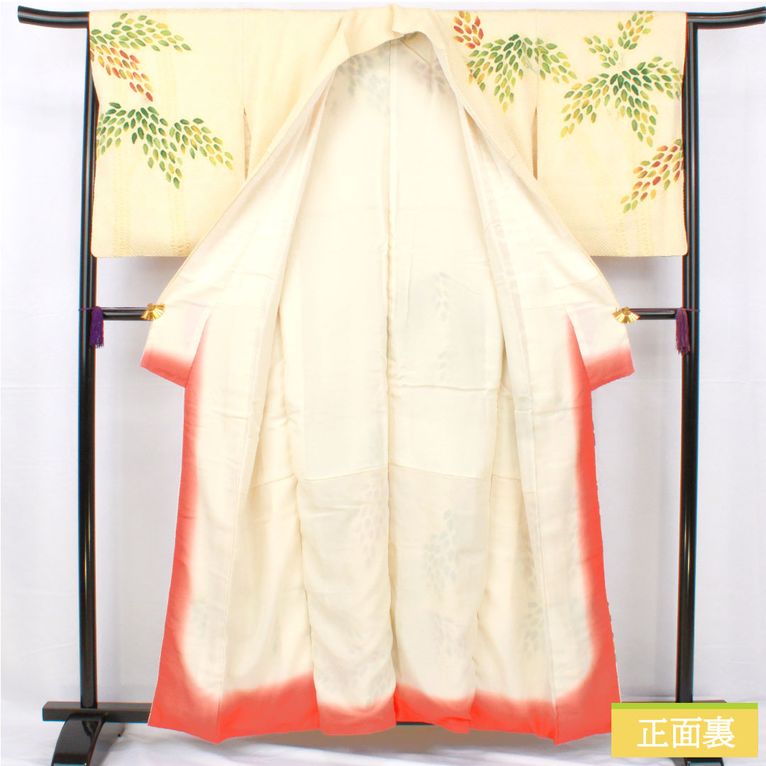 Homongi, pure silk, lined, length 160.5cm, sleeve length 64.5cm, pale yellow, all-dyed, abstract pattern, S rank, yellow, 1112005552423