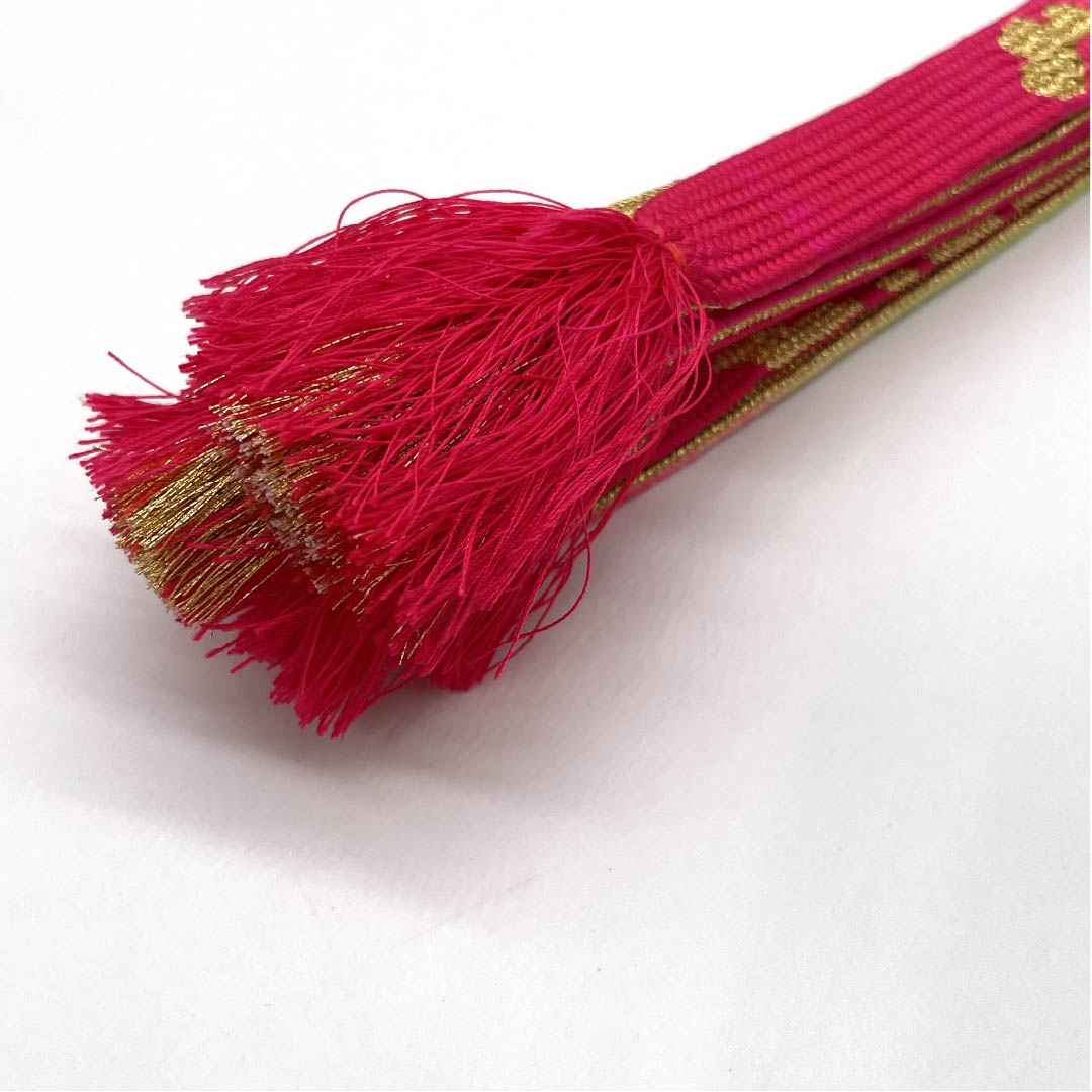 S-Rank Silk Obi-jime (Sash Band) - Crimson Red and Young Green (Wakanairo) - Approximately 158cm Long, 1.7cm Wide, Semi-Formal, Pinkish, Product Number: 1135004552313
