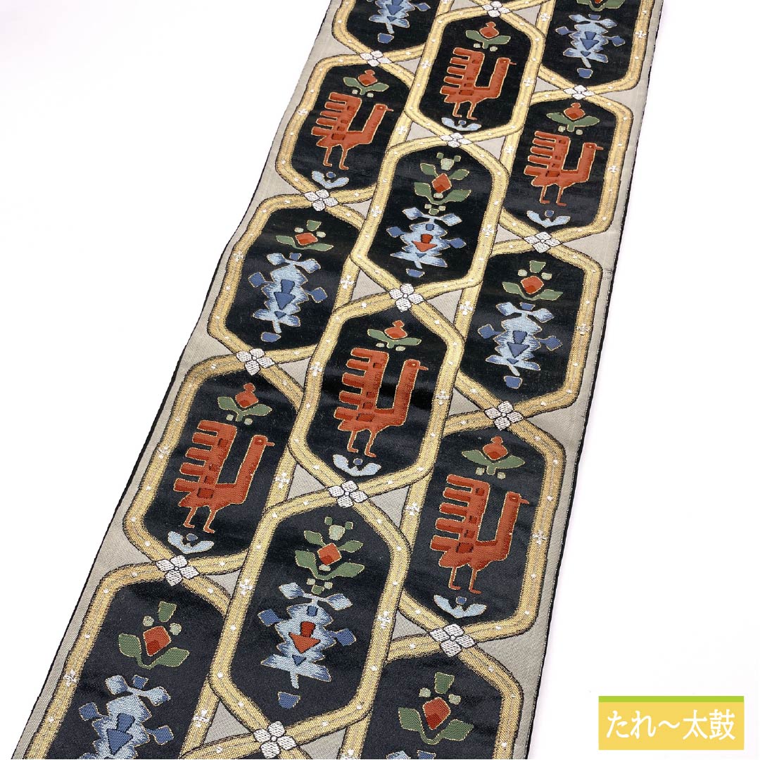 袋帯 正絹 Sランク 絹鼠色（きぬねずいろ） 松島織物 抽象模様 帯丈412cm 六通 セミフォーマル グレー系 1123015622322