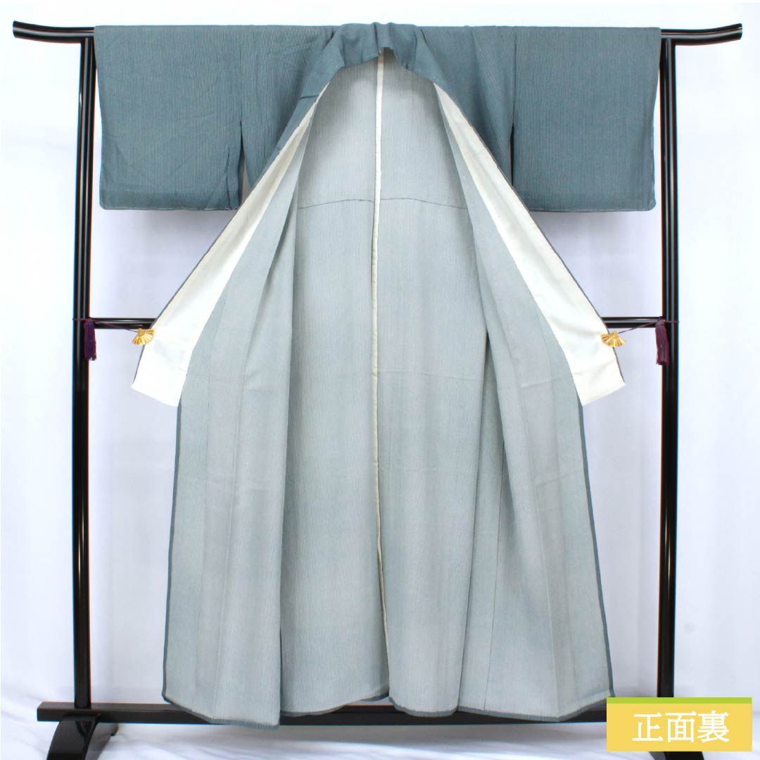 小紋 正絹 Sランク 身丈155cm 裄丈63.5cm 単衣 御召御納戸色（おめしおなんどいろ） 江戸小紋 縞   青系 1115007372317