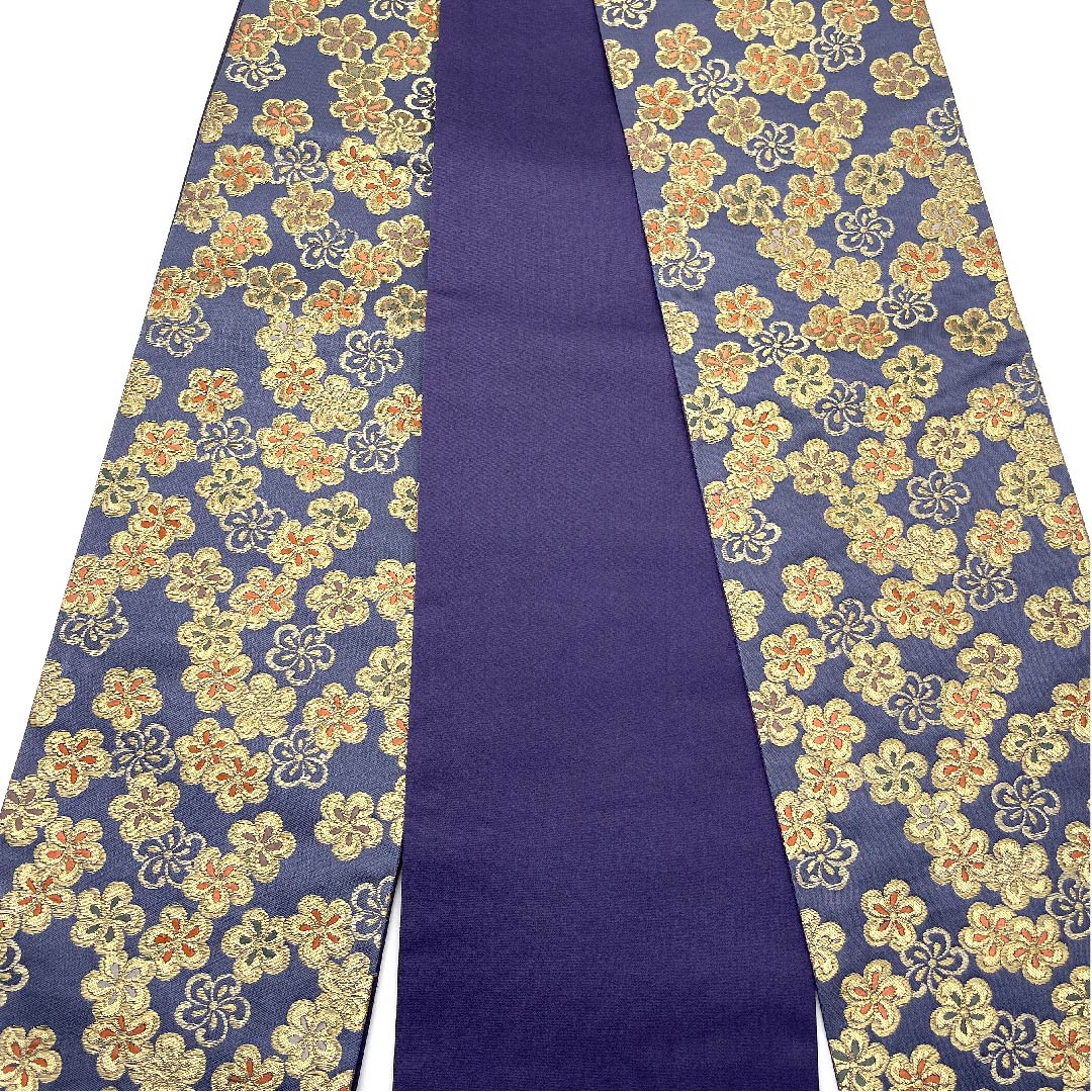 [Unsewn] Silk Half-width Obi, NEW Rank, Edo Nando Iro (Dark Teal), Cherry Blossoms, Brand New and Unused. Obi length 438cm, Blue tones. 1125000311417