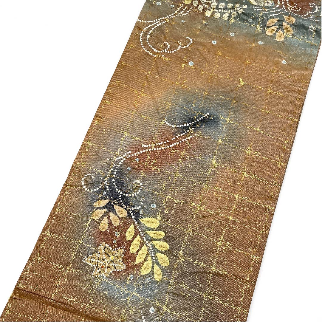 袋帯 駱駝色（らくだいろ） 辻ヶ花 ラメ 帯丈448cm 正絹 Aランク ポイント柄 フォーマル 茶系 1123005713314