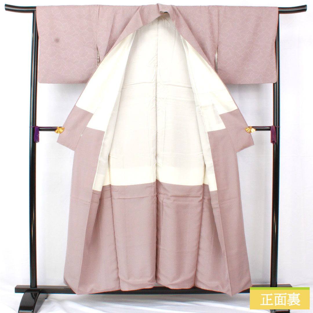 色無地 正絹 身丈154cm 裄丈66cm 桜鼠色（さくらねずいろ） 一つ紋 剣片喰 袷 Sランク 紫系 1114001842220