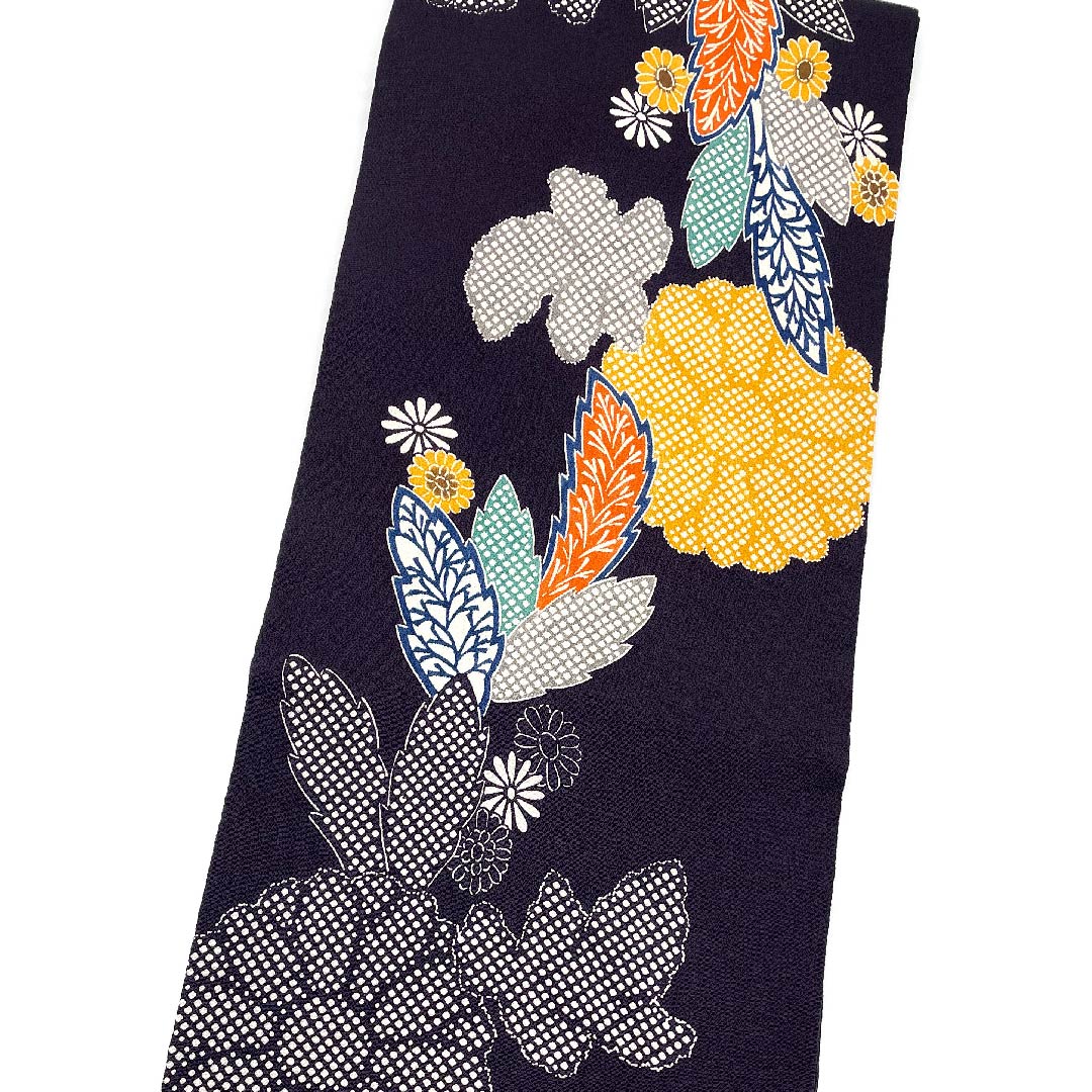 名古屋帯 紫黒色 京紅型 栗山工房 花柄 帯丈372cm 正絹 Sランク ポイント柄 カジュアル 紫系 1124005222320  名古屋仕立て