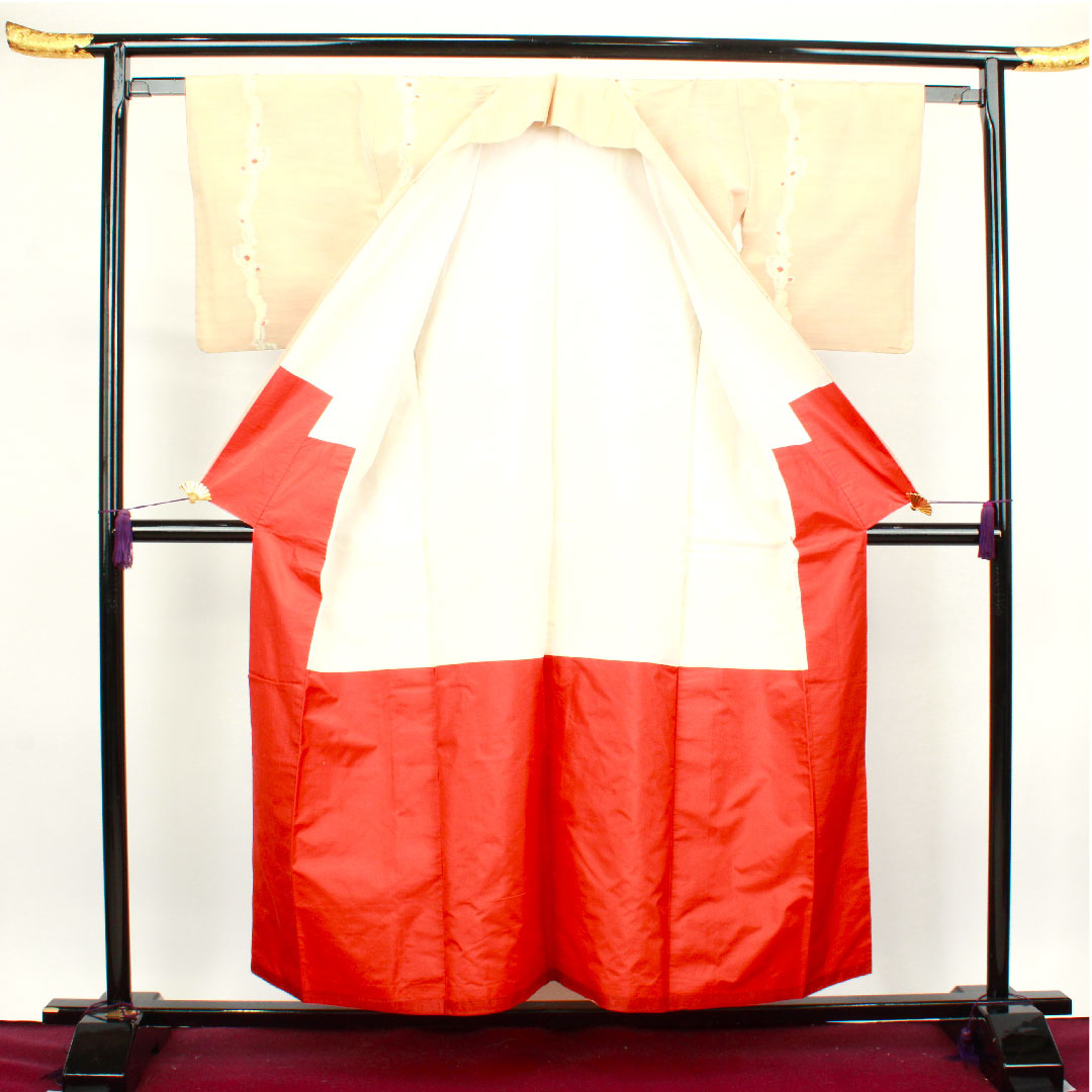 紬 身丈155.5cm 裄丈62cm 胡桃色 抽象模様 正絹 Bランク 袷 橙系 1116002444326