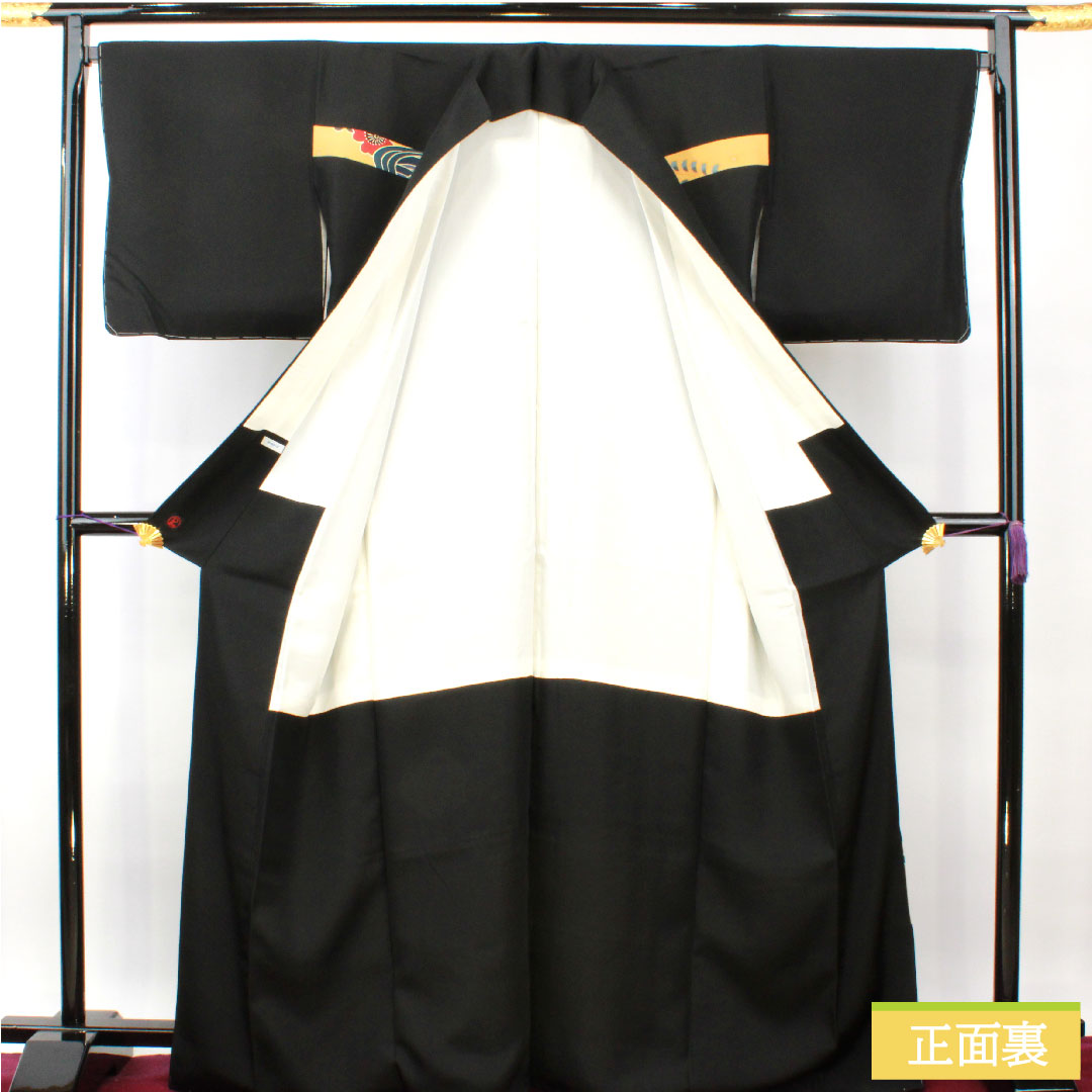 訪問着 正絹 袷 身丈169.5cm 裄丈69cm  切り嵌め 京紅型 一つ紋 Sランク 黒系 1112004192510