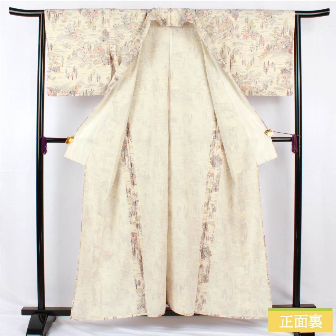 Komon, pure silk, length 157.5cm, sleeve length 64cm, single layer, off-white, Chayatsuji, S rank, white, 1115005292311