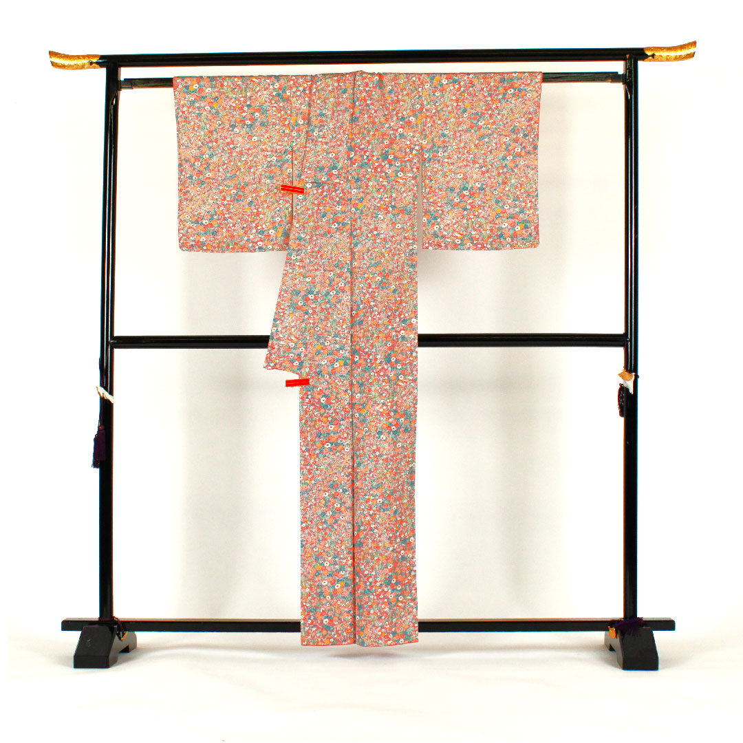 小紋 身丈161cm 裄丈64cm 袷  梅模様 レトロ 正絹 Sランク 紫系 1115000622320
