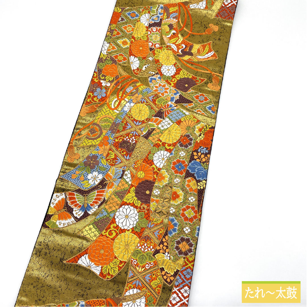 袋帯 正絹 Sランク 西陣織 引箔 吉祥文様 留袖用 振袖用 帯丈446cm 六通 フォーマル 金系 1123016282321