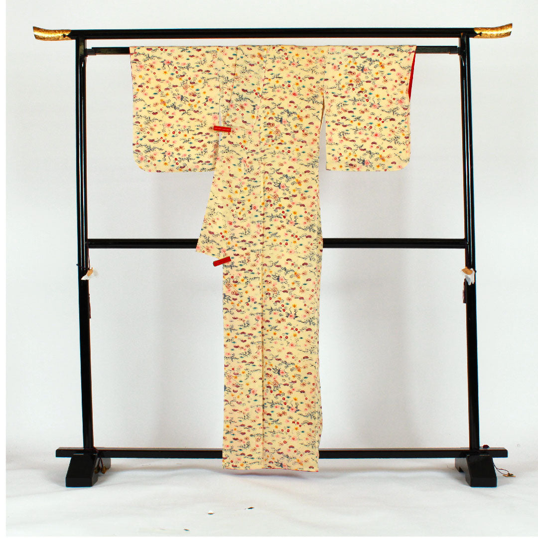 Komon, Length 162.5cm, Sleeve length 65.5cm, Lined, Pine, Bamboo, and Plum, Pure Silk, S Rank, Cream, 1115001182315