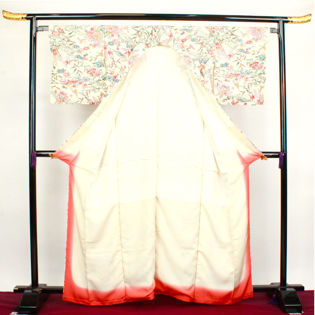 小紋 身丈163.5cm 裄丈65cm 袷  乳白色 京紅型 茶屋辻  正絹 Sランク 白系 1115003342411