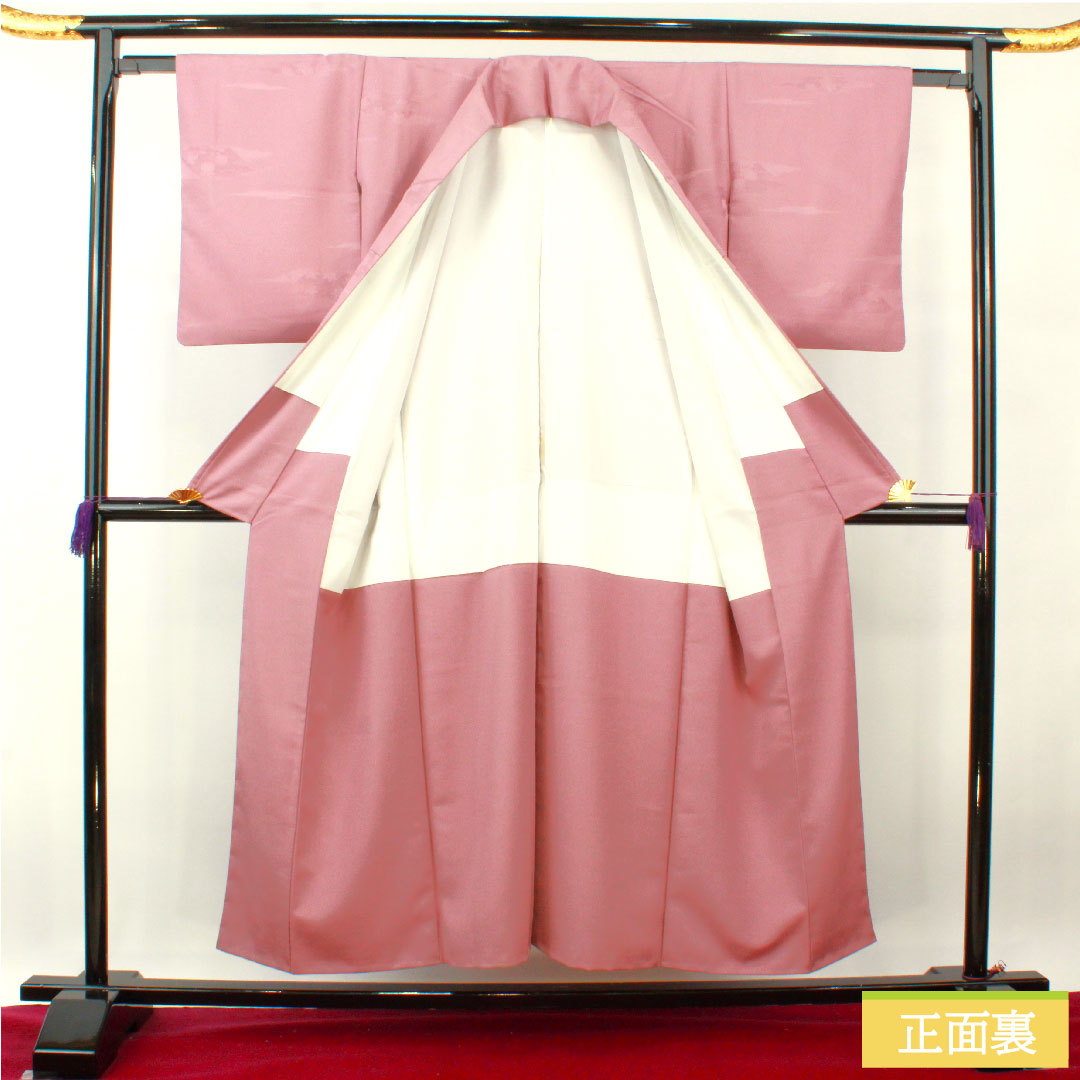 色無地 ポリエステル 身丈151cm 裄丈61.5cm 美人祭色（びじんさいいろ） 洗える着物 吉祥文様 袷 Bランク 紫系 1114001274220