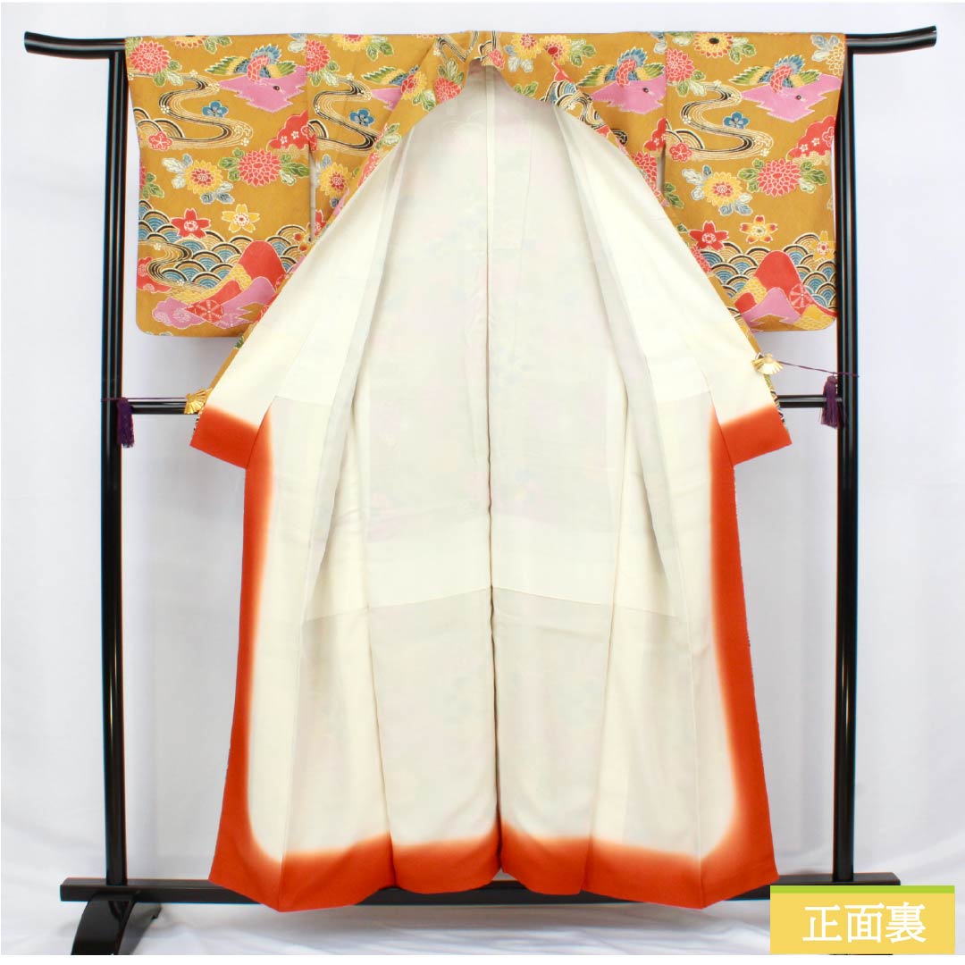 小紋 正絹 Sランク 身丈156cm 裄丈63.5cm 袷 狐色（きつねいろ） 京紅型 吉祥文様 橙系 1115006402326