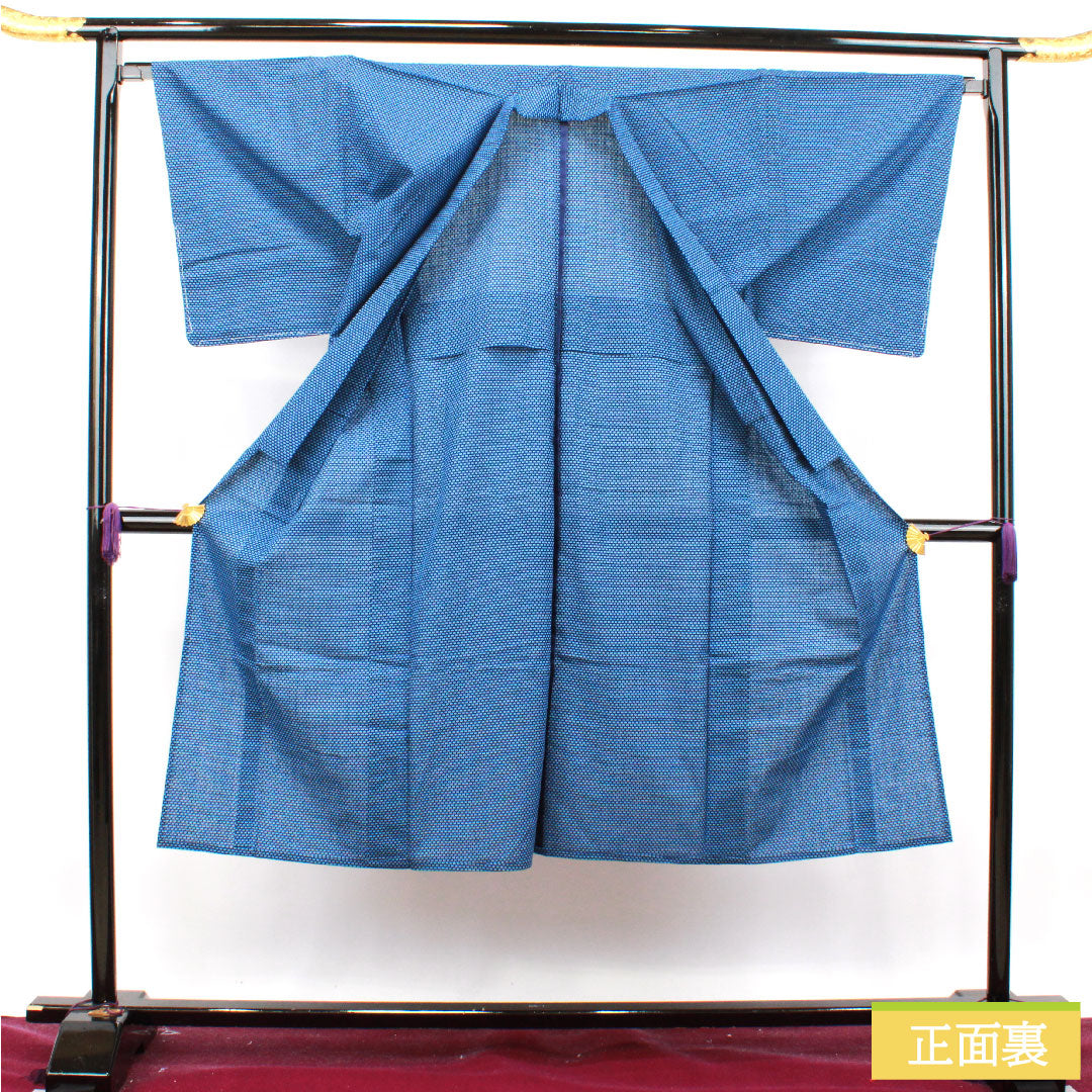 メンズ浴衣 木綿 身丈136.5cm 裄丈65.5cm Sランク 単衣 青系 縹色（はなだいろ） 幾何学模様 1118004992317