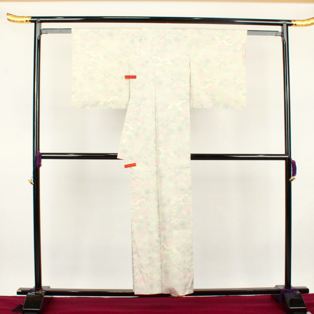 Tsumugi, Length 153cm, Sleeve length 62.5cm, Floral pattern, Polyester, A rank, Lined, White, 1116002143211