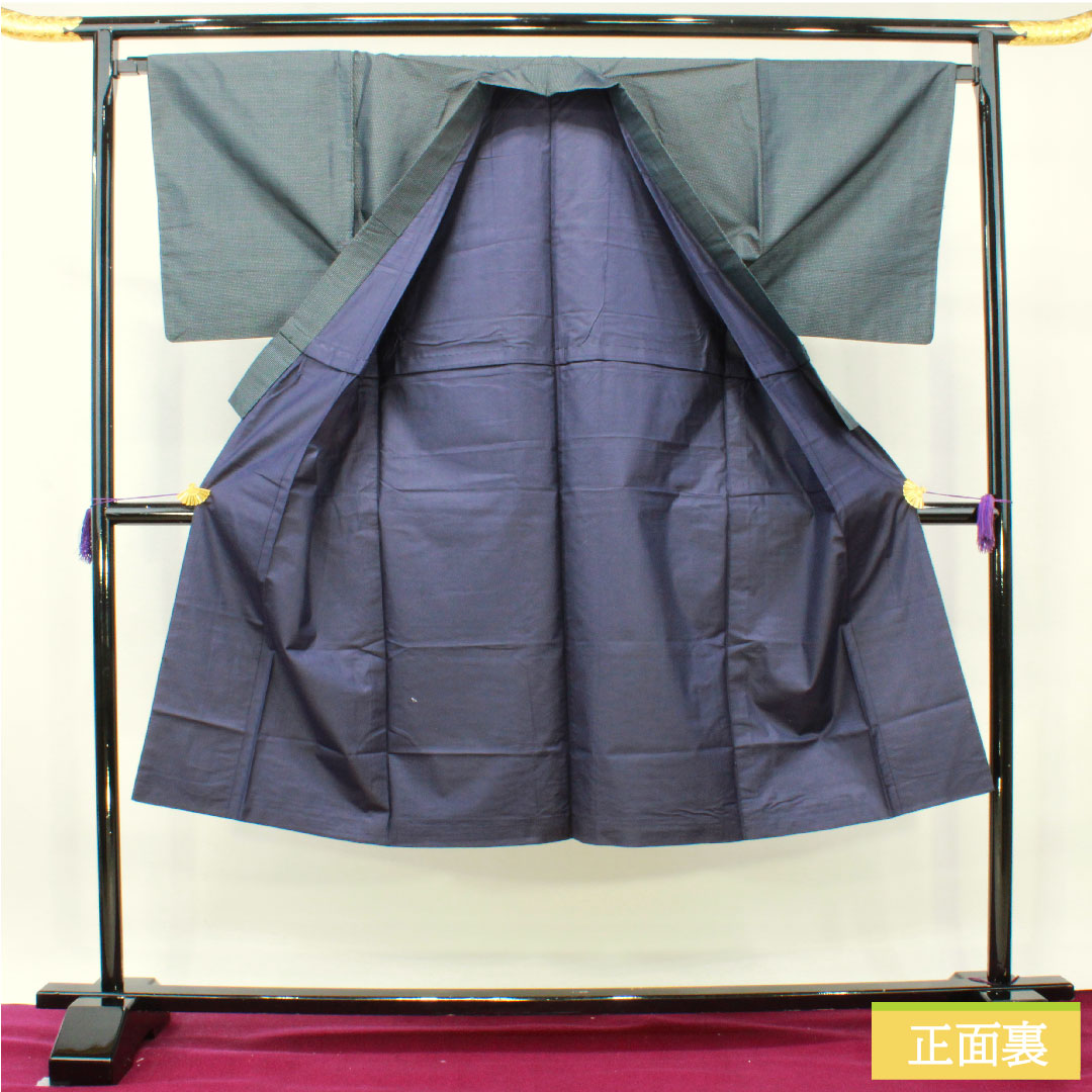 Men's pure silk, length 133cm, sleeve length 67.5cm, Oshima Tsumugi, geometric pattern, A rank, lined, navy blue, 1119000773318