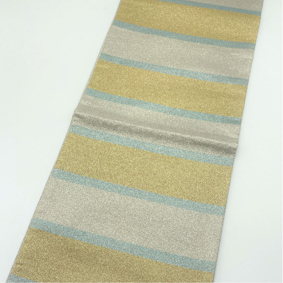 Fukuro Obi (Sash) Silver Color Horizontal Stripes Length 434cm Pure Silk S Rank Six-way Casual Silver 1123005142322