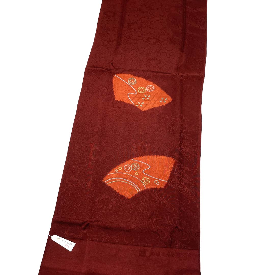 （新古品） 帯締め・帯揚げセット 正絹 NEWランク 紅海老茶色（べにえびちゃいろ） 渡敬謹製 古典柄 扇 長さ約164cm 幅約1.5cm カジュアル 茶系 1141000601314