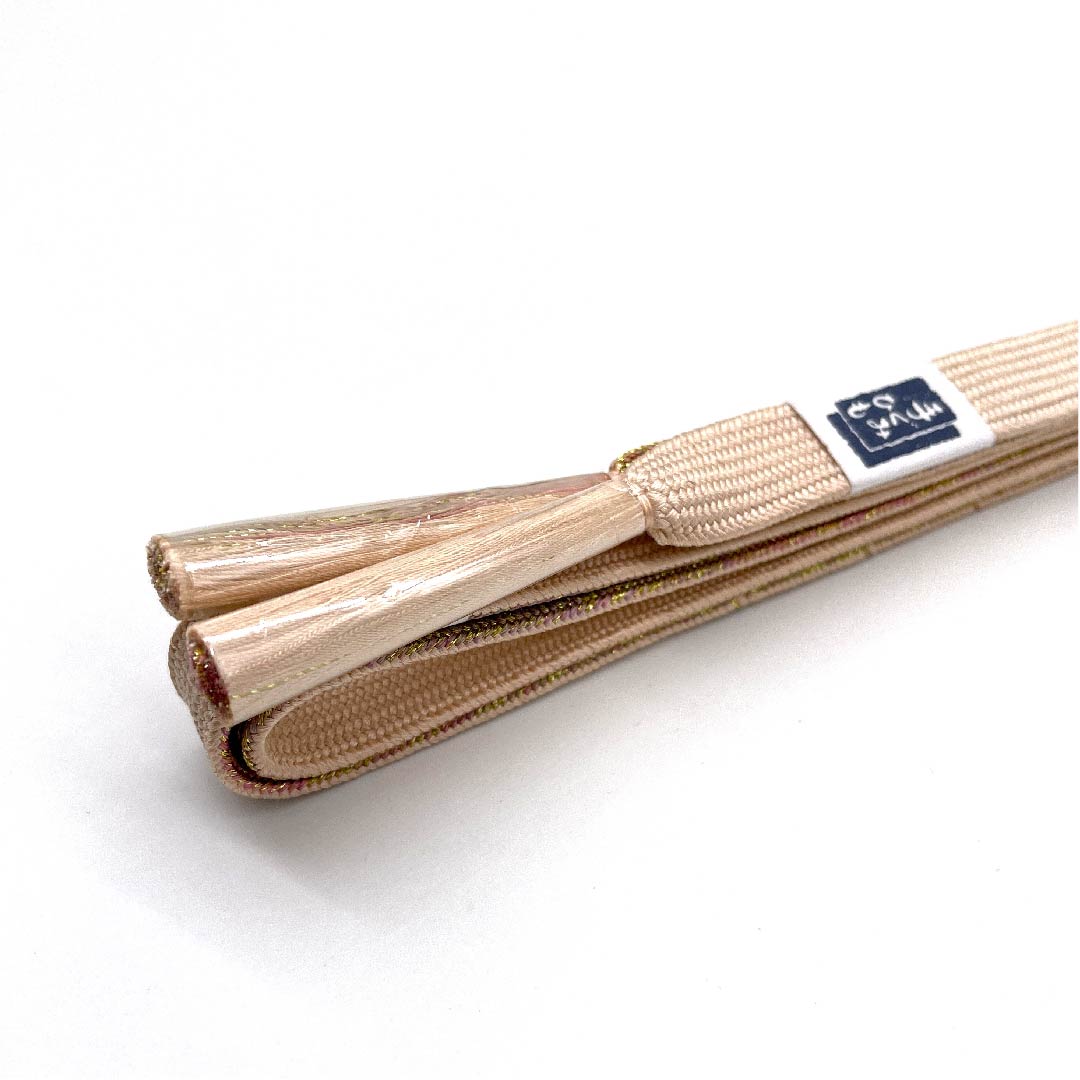（新古品） 帯締め 正絹 四分紐 薄肉色（うすにくいろ） 手組紐 鱗 金属糸使用 長さ約162cm 幅約1.5cm セミフォーマル Sランク ベージュ系 1135002852325
