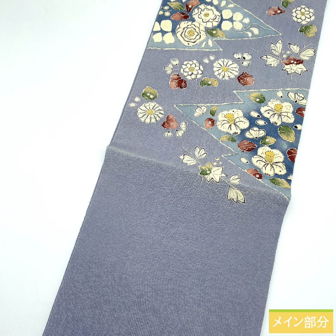 Nagoya obi, blue and gray, Tsujigahana, Matsukawabishi, crepe, obi length 364cm, pure silk, A rank, point pattern, casual, blue, 1124006223317, open style