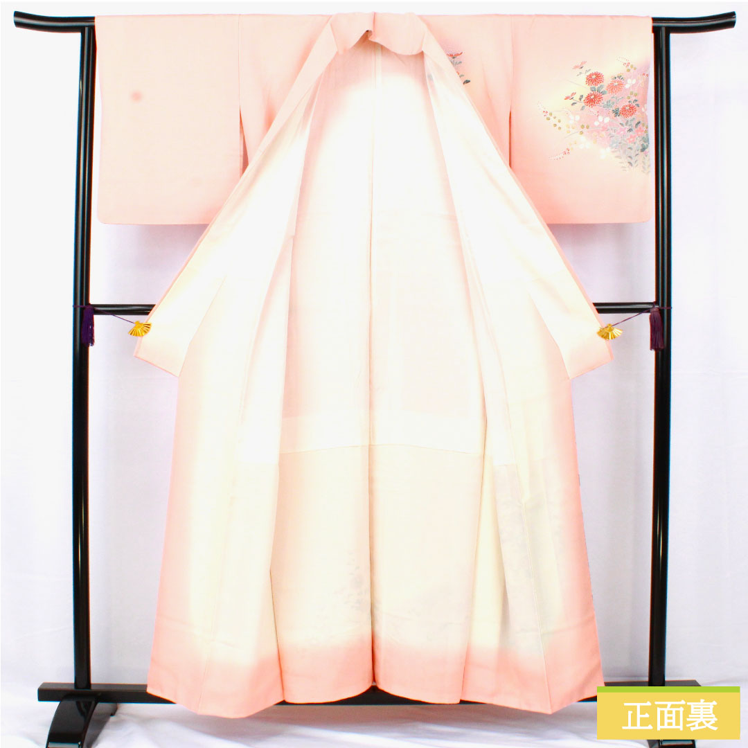 Homongi, pure silk, lined, length 156cm, sleeve length 61.5cm, Shinonome color, floral pattern, S rank, pink, 1112005732313