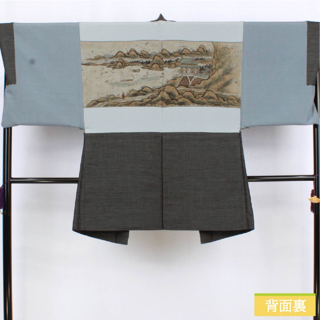 Men's silk S-rank kimono, length 90.5cm, sleeve length 70cm, dark gray (kuronezui), tsumugi fabric, tortoiseshell pattern, brown tones, product number 1119001272414