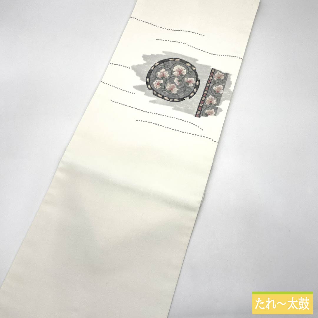 Nagoya Obi, Polyester, Grade B, Karahana Dyed Obi, Length 368cm, Pointed Pattern, Casual, White, 1124010854311, Nagoya Style