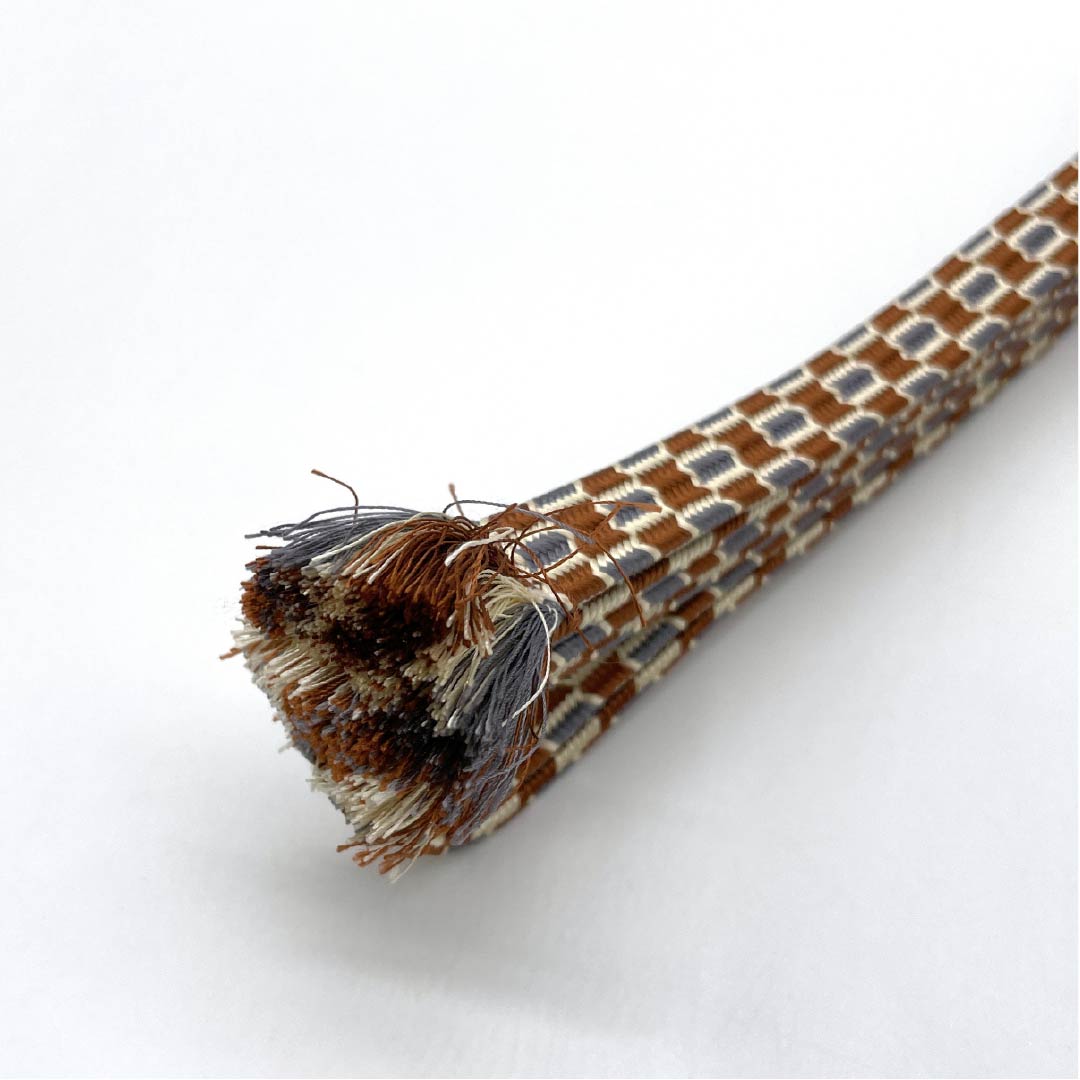 S-Rank Silk Obi-jime (Sash Band) in Birch Color with a Classic Checkered Pattern, Approximately 152cm Long and 1.3cm Wide, Casual Style, Brown, Product Number: 1135004742314