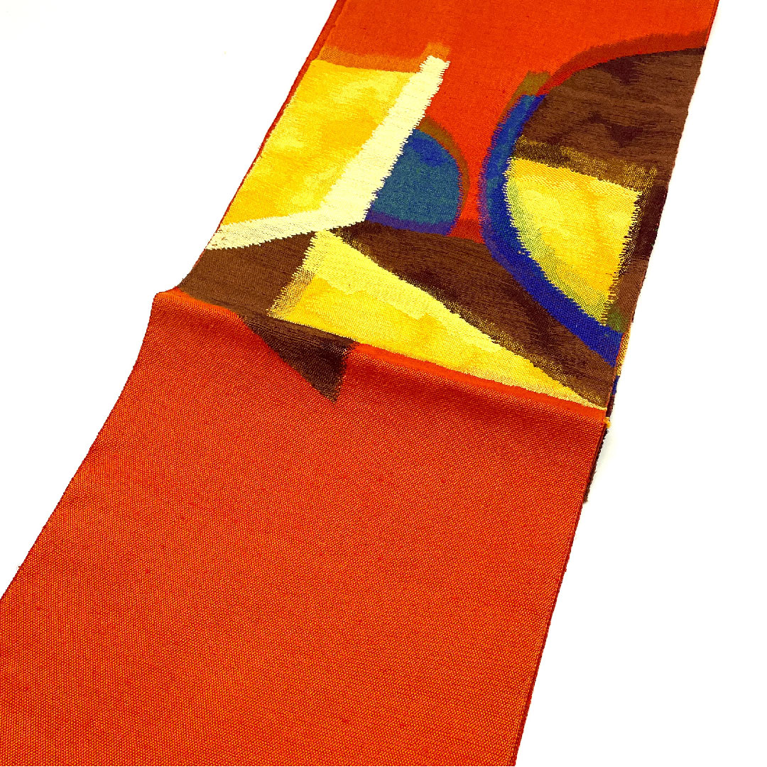 Nagoya obi, abstract pattern, obi length 370cm, pure silk, S rank, point pattern, casual, vermilion, 1124001732316