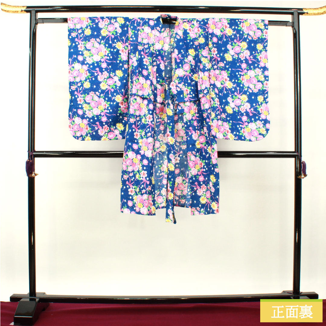 Yukata Cotton Length 107.5cm Sleeve length 56.5cm S rank Single layer Navy blue Lapis lazuli color Shoulder raising included Body raising included Floral pattern 1118005022118