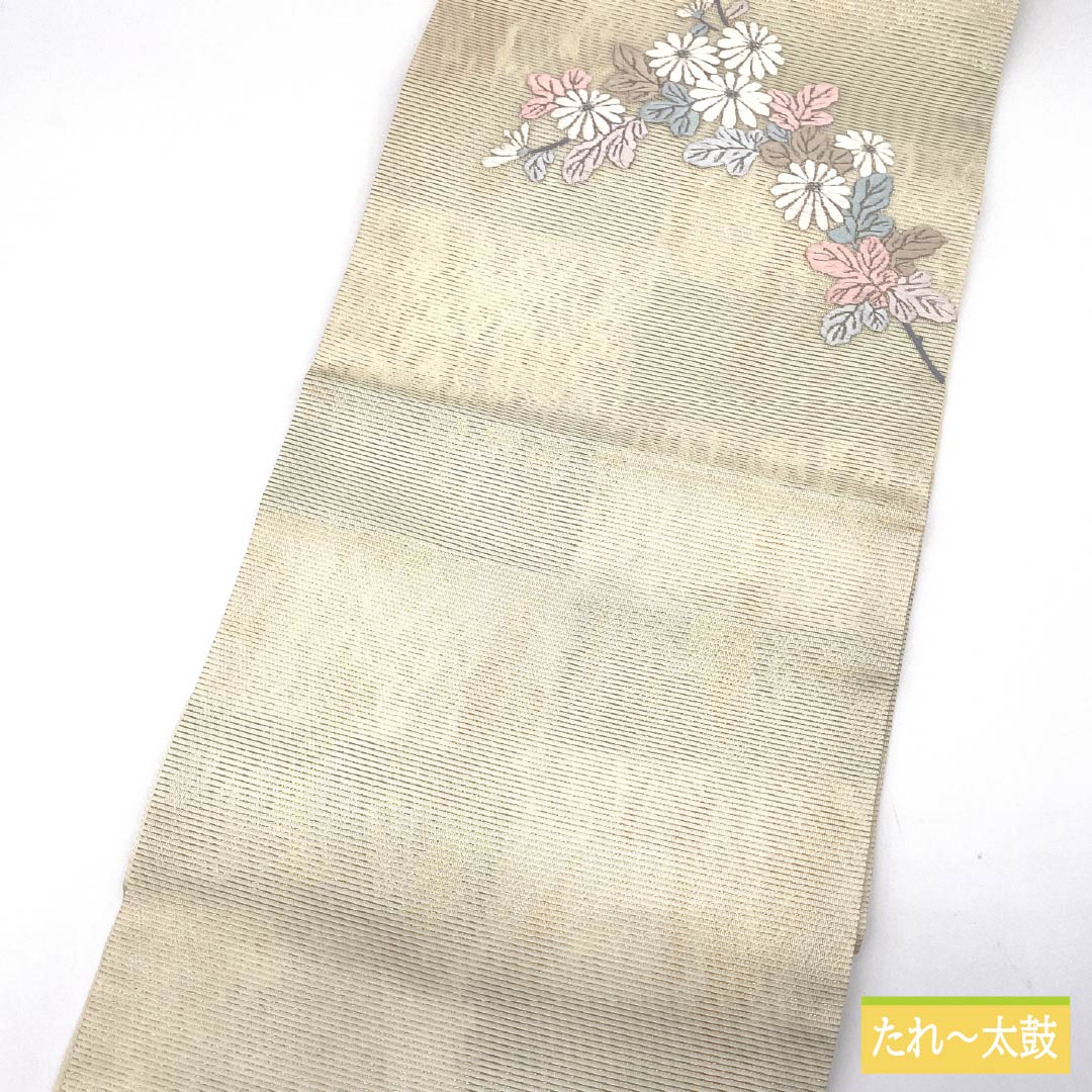 名古屋帯 正絹 生成り色（きなりいろ） 夏帯 菊花 帯丈362cm Aランク ポイント柄 セミフォーマル クリーム系 1124008783315 名古屋仕立て
