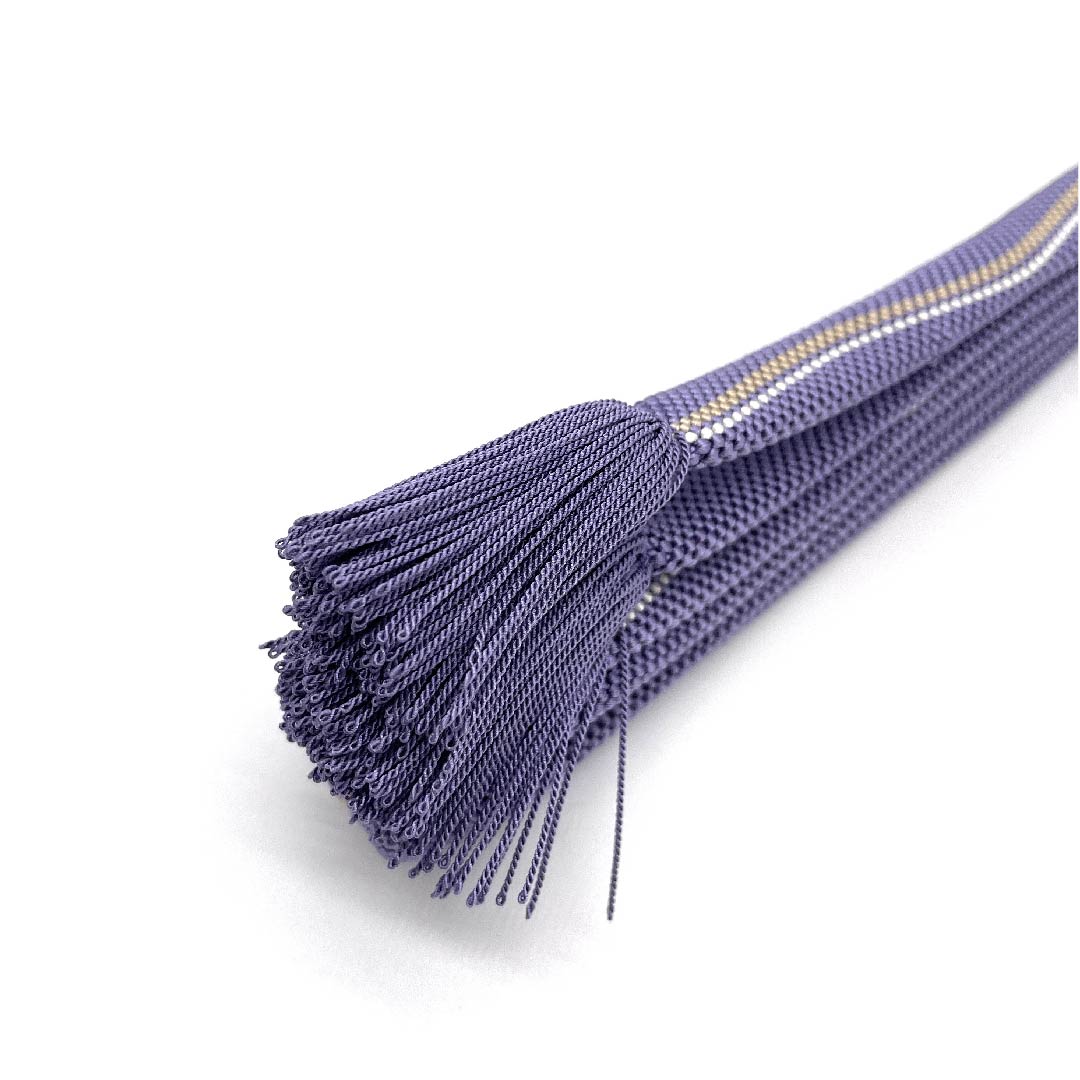 (New old stock) Obi-jime (belt fastener) made of pure silk, quarter-length cord, Fujihatobai-iro (Fujihatobai-iro), Kumihimo Kobo Kisai, Yumemusubi, length approx. 162cm, width approx. 1.2cm, casual, S rank, purple, 1135002652320