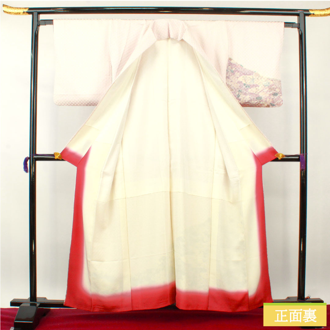 Homongi, pure silk, lined, length 159.5cm, sleeve length 63cm, cherry blossom color, tie-dye, Tsujigahana, A rank, purple, 1112004113320