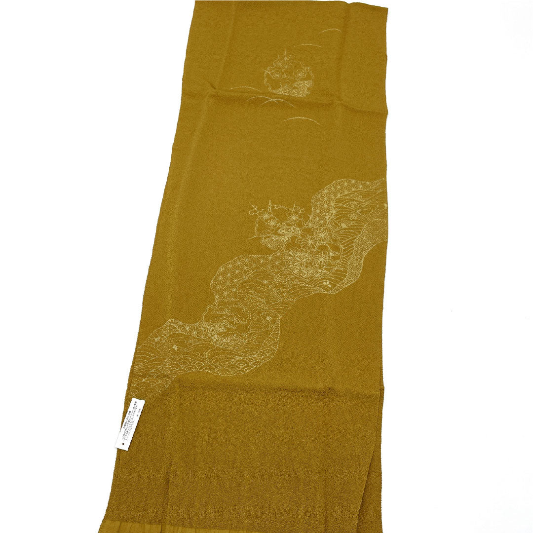 （新古品） 帯締め・帯揚げセット 正絹 NEWランク 苔色（こけいろ） 路考茶色（ろこうちゃいろ） ちりめん 古典柄 長さ約160cm 幅約1.4cm カジュアル 緑系 1141000551319