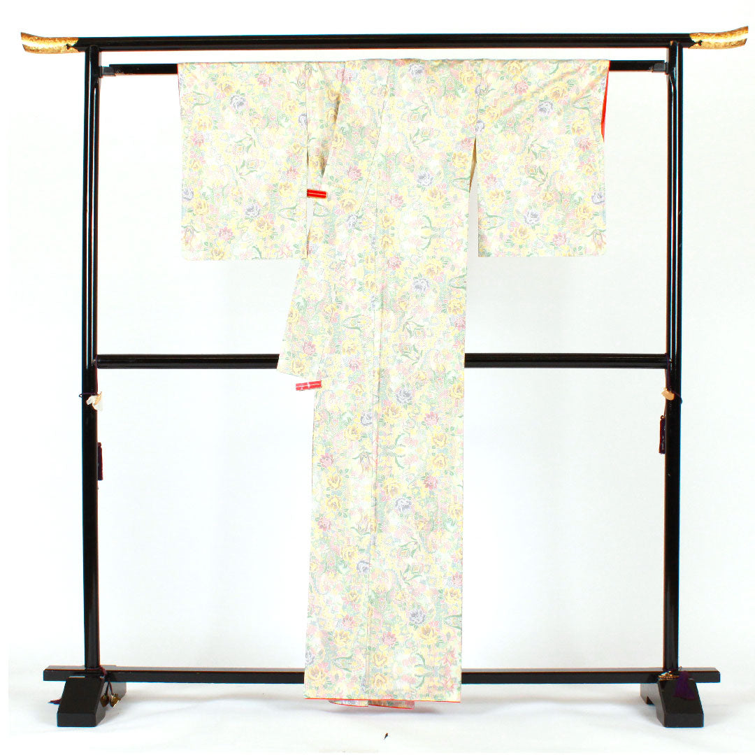 Oshima Tsumugi, Length 162.5cm, Sleeve length 63.5cm, Floral pattern, Pure silk, B rank, Lined, White, 1116001514411