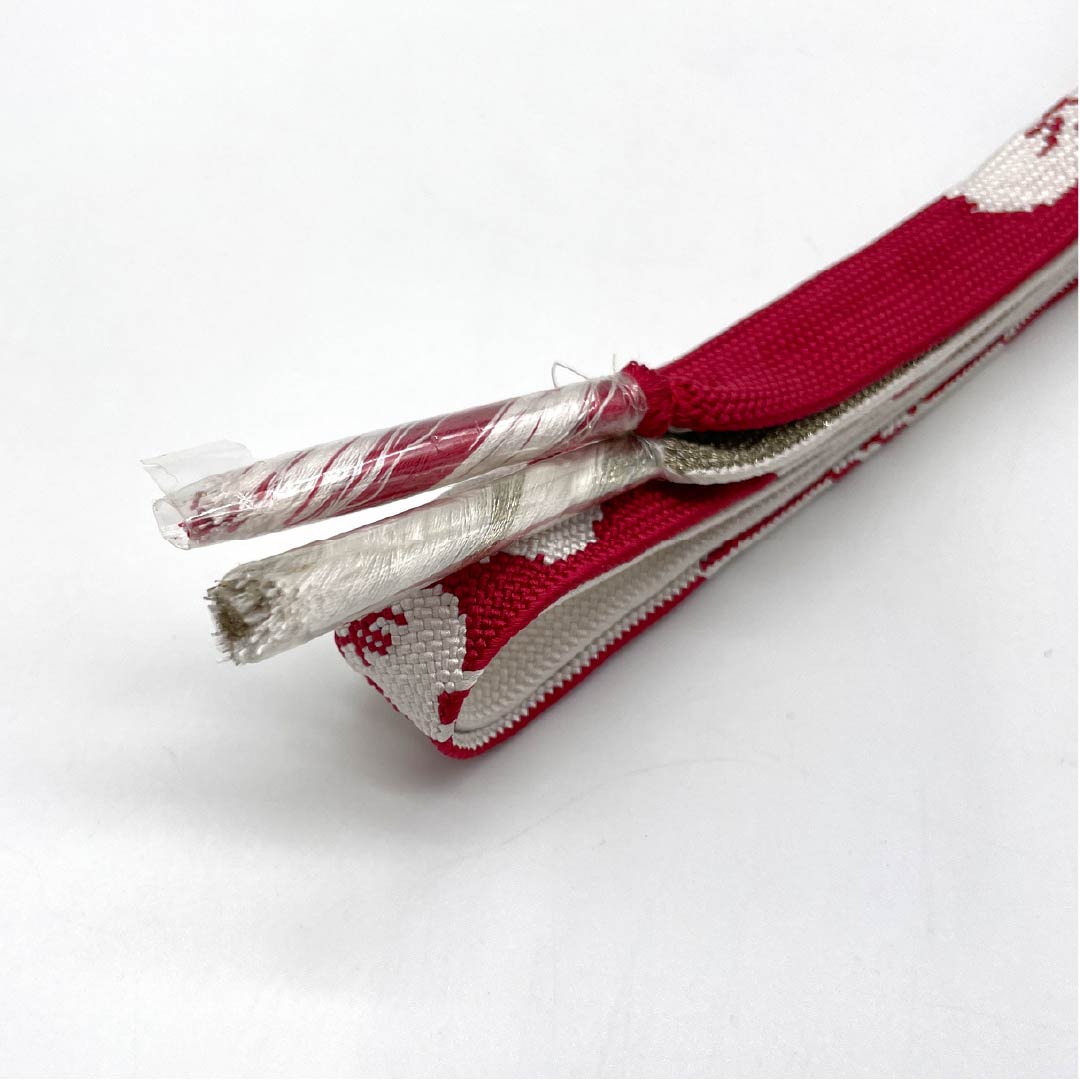 (New-Old Stock) Silk Obiage, NEW Rank, Crimson Red, for Furisode, Floral Pattern, Two-Tone, Length approx. 164cm, Width approx. 2cm, Formal, Red-based, 1135004111312