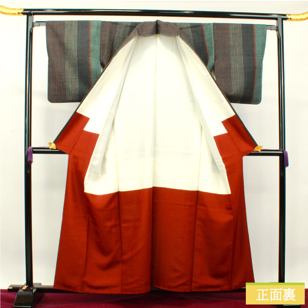 真綿紬 正絹 身丈158.5cm 裄丈64.5cm  縞模様 Sランク 袷 グラデーション系 1116003052399