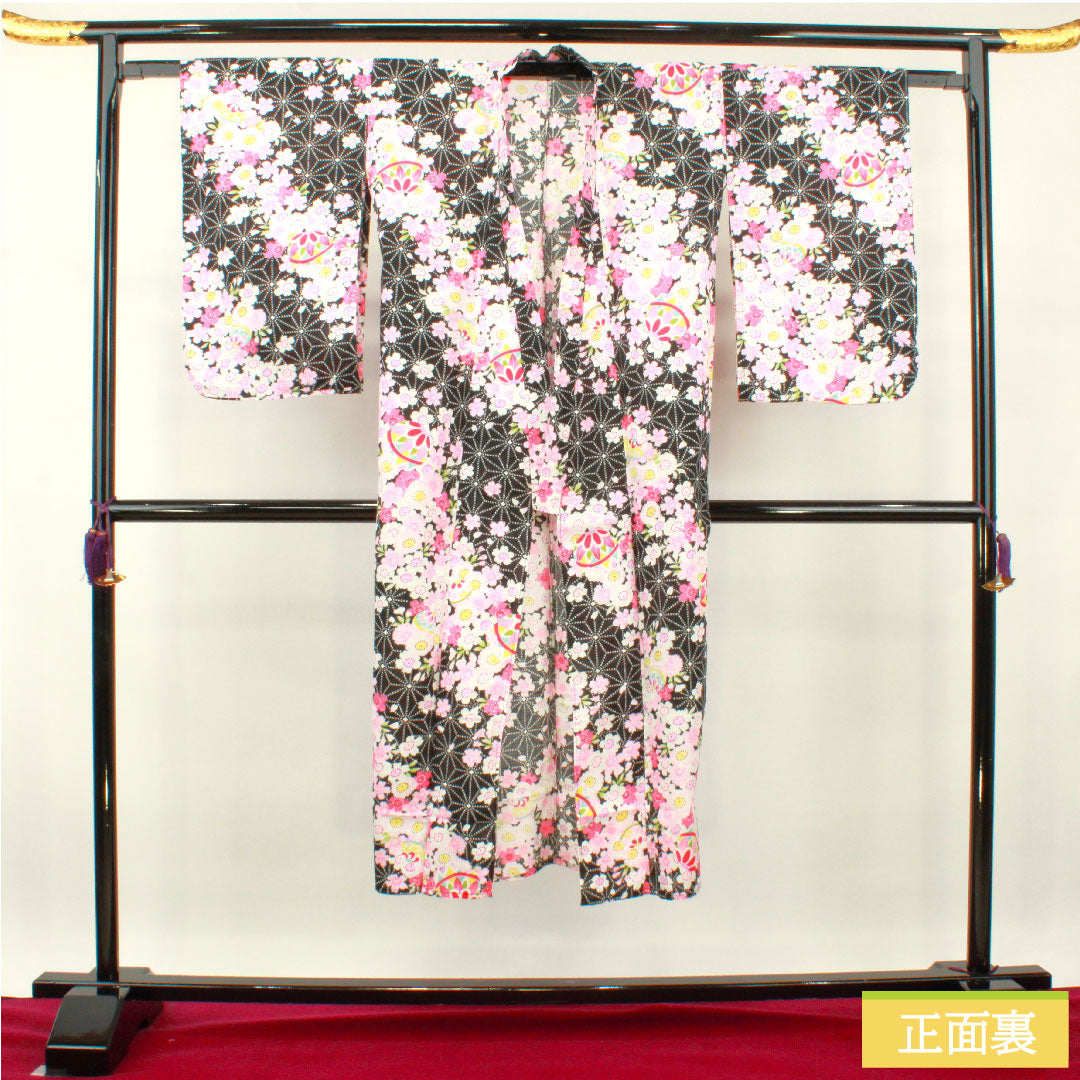 Yukata Cotton Length 137.5cm Sleeve length 61.5cm S rank Single layer Black Cherry blossom Asanoha 1118005032110