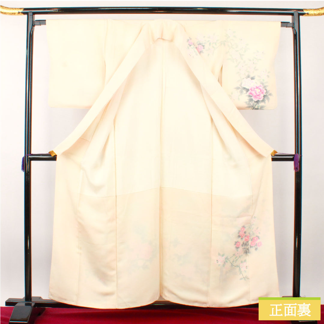 Homongi, pure silk, lined, length 159cm, sleeve length 65cm, hand-painted, floral pattern, artist's work, A rank, pink, 1112004553313