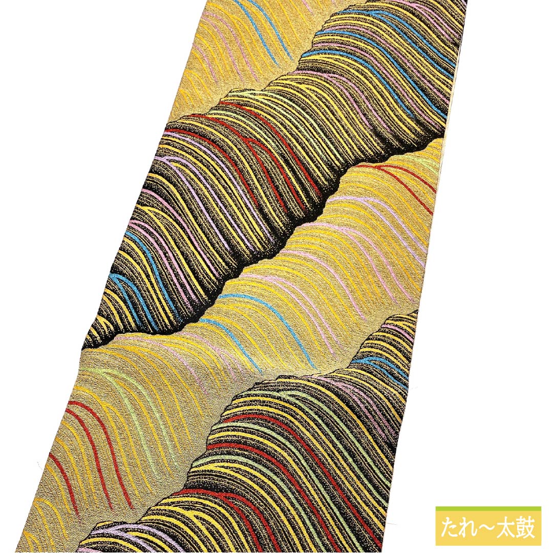 Fukuro Obi, Pure Silk, For Furisode, Abstract Pattern, Length 436cm, S Rank, Six-way, Formal, Gold, 1123013572321