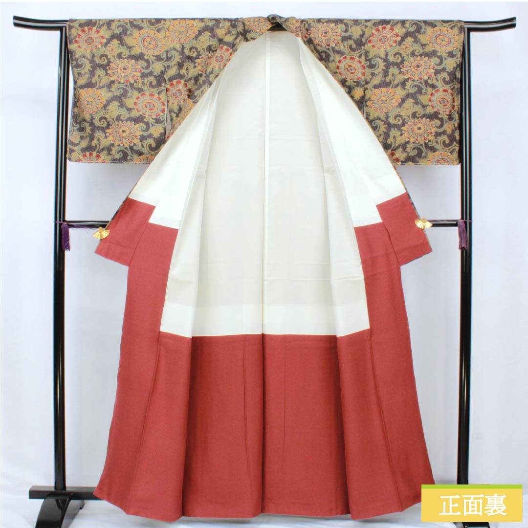 小紋 正絹 Sランク 身丈161.5cm 裄丈64.5cm 袷 石板色（せきばんいろ） 更紗 しつけ糸付き グレー系 1115007182422