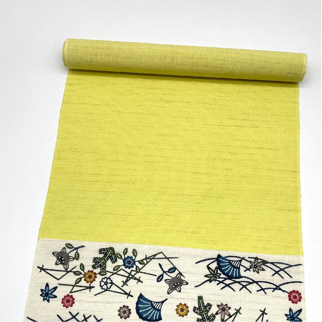 【未仕立】名古屋帯 正絹 NEWランク 白色 橘 松 紅葉 帯丈520cm 六通 カジュアル 白系 1124006351411