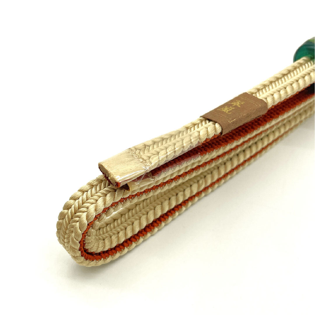 (Brand New) Pure Silk Obi-jime (Sash Band) - New Rank, Quarter-length Cord, Torinoko (Torinoko) or Taishai (Orange) Colors, Includes Obi-dome and Glass Beads, Approx. 163cm Long, Approx. 1.2cm Wide, Casual, Beige, Item Number: 1135005231325