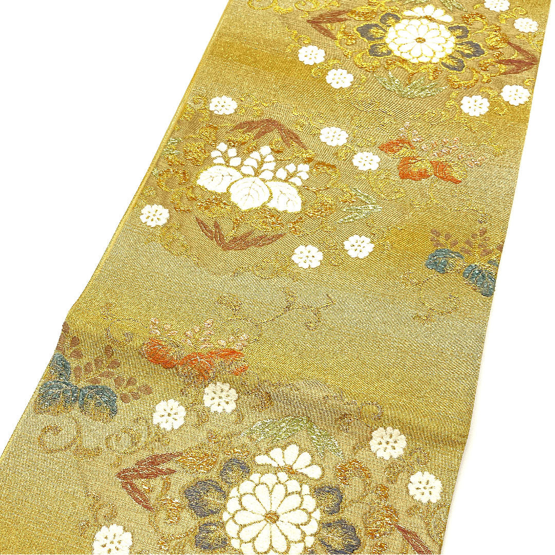 [Unfinished] Fukuro Obi, Silk, NEW Rank, Traditional Craftsman, Kiri (Paulownia), For Tomesode, Obi Length 455cm, Six-Panel Pattern, Formal, Gold Tone, 1123002471421