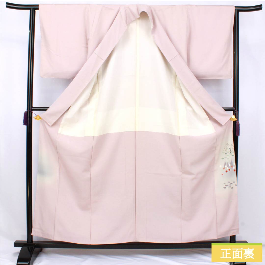 色留袖 正絹 Aランク 身丈157.5cm 裄丈62cm 袷 桜色（さくらいろ） 一つ紋 下り藤 京友禅 風景模様 作家物 しつけ糸付き 一つ紋 ピンク系 1111002003313