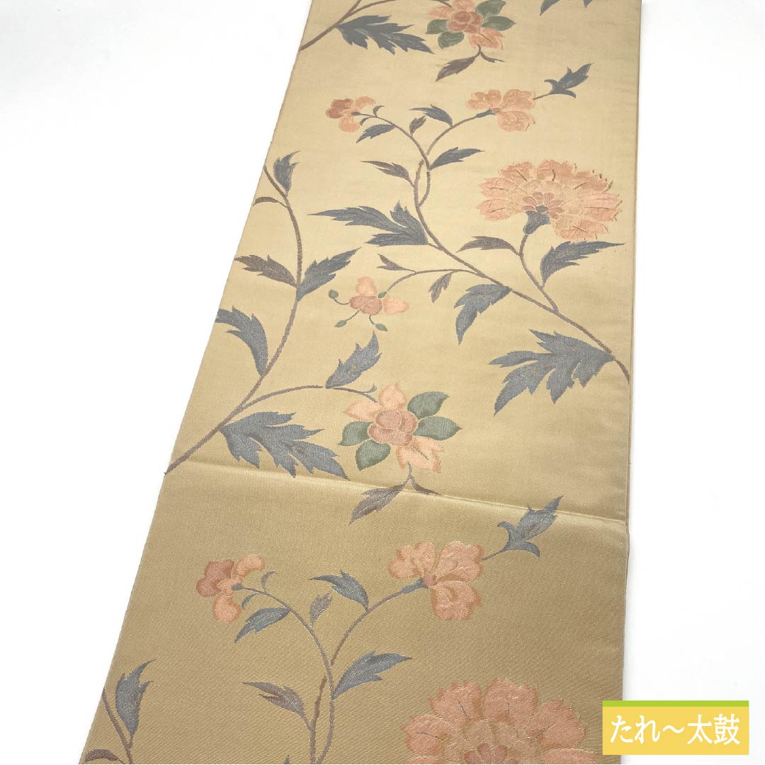 Fukuro Obi, Pure Silk, Tokyo White Brown, Floral Arabesque, Abstract Flowers, Floral Arabesque, Length 440cm, A Rank, Six-way, Casual, Beige, 1123012773325