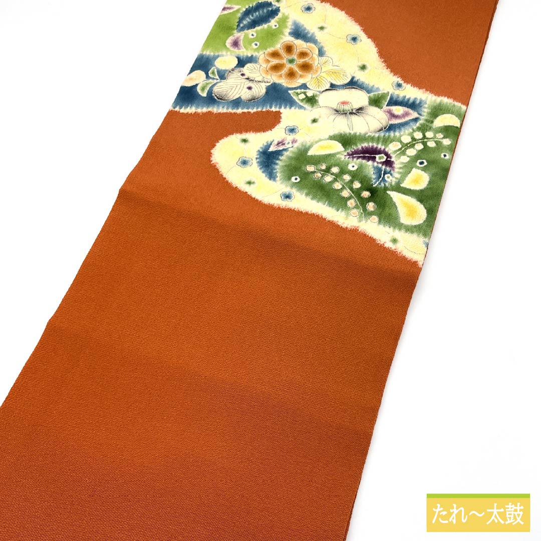 Nagoya obi, ochre, crepe fabric, Tsujigahana, obi length 362cm, pure silk, A rank, point pattern, semi-formal, orange, 1124008043326, Nagoya style