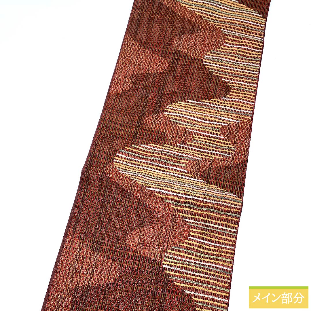 袋帯 牛血紅色（ぎゅうけつこういろ） 変わり流水 帯丈442cm 正絹 Sランク 全通 カジュアル 赤系 1123010432312